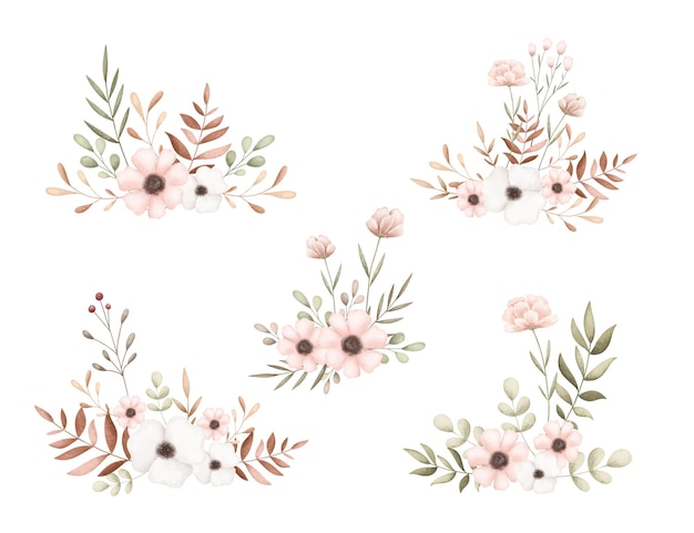 Ilustração de aquarela Set de coroa de flores