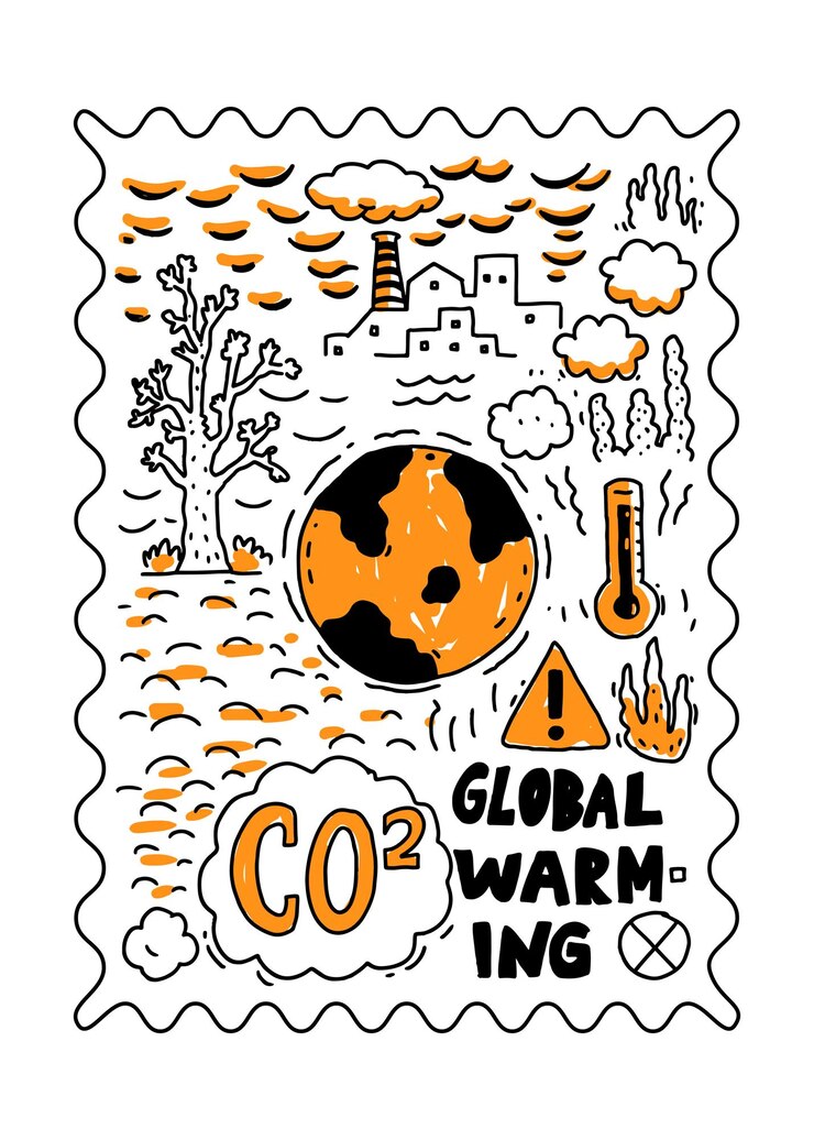 Vetor ilustração de aquecimento global doodle desenhado à mão