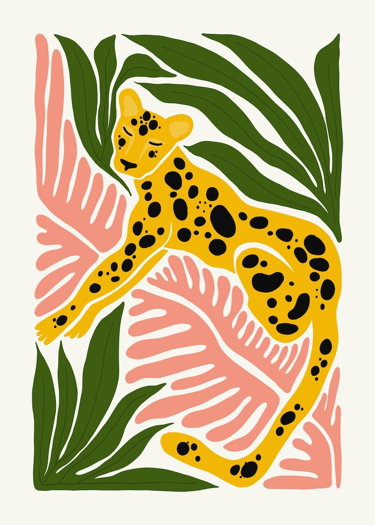 Vetor ilustração de arte abstrata moderno na moda matisse estilo mínimo rosa azul amarelo cores desenhado à mão