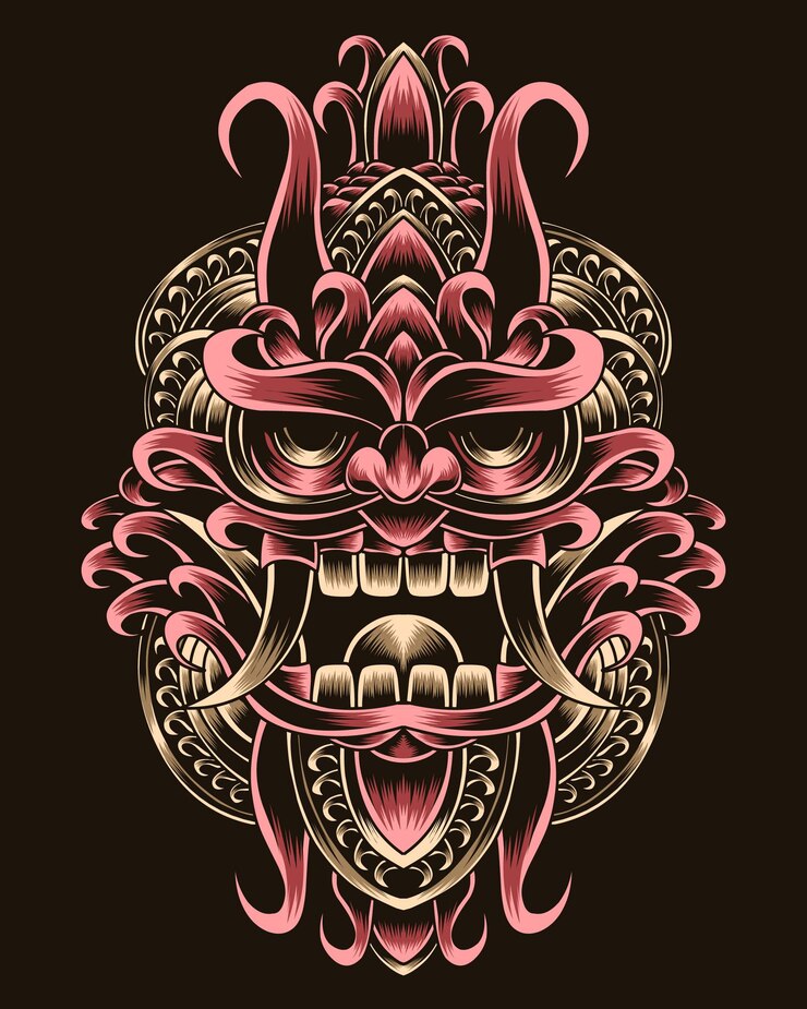 Vetor ilustração de arte balinesa barong com esculturas charmosas