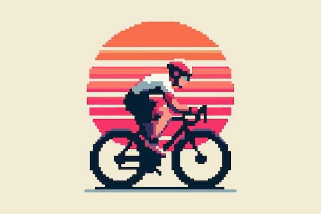 Vetor ilustração de arte de 8 bits do picsel do estilo ciclista do pôr-do-sol