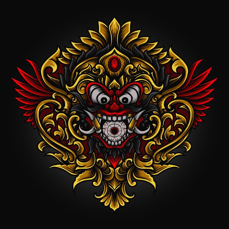 Vetor ilustração de arte de balinese angry barong