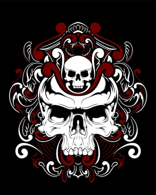 Ilustração de arte de caveira e design de camiseta Vetor Premium