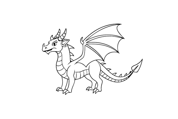 ilustração de arte de linha de animal de dragão preto e branco