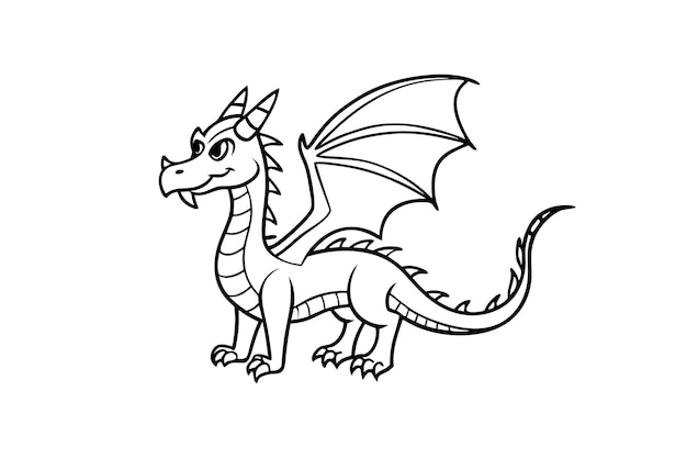 ilustração de arte de linha de animal de dragão preto e branco