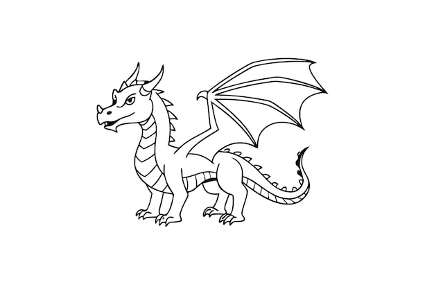 ilustração de arte de linha de animal de dragão preto e branco