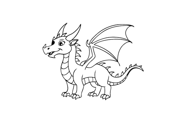 ilustração de arte de linha de animal de dragão preto e branco