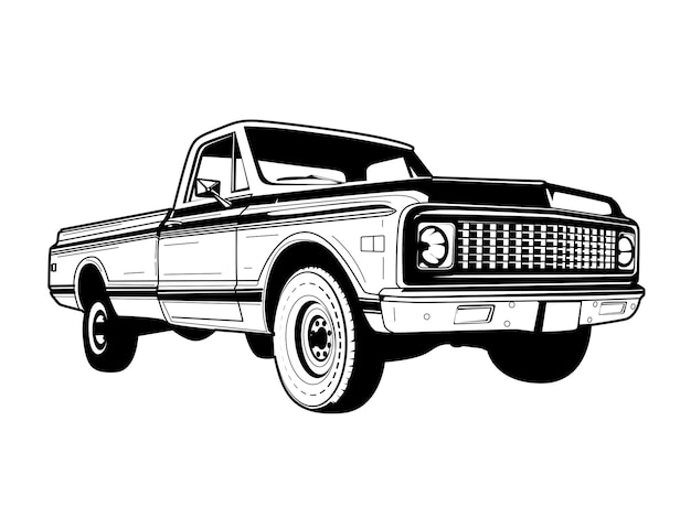 Ilustração de arte de linha de caminhões SUV vintage isolada