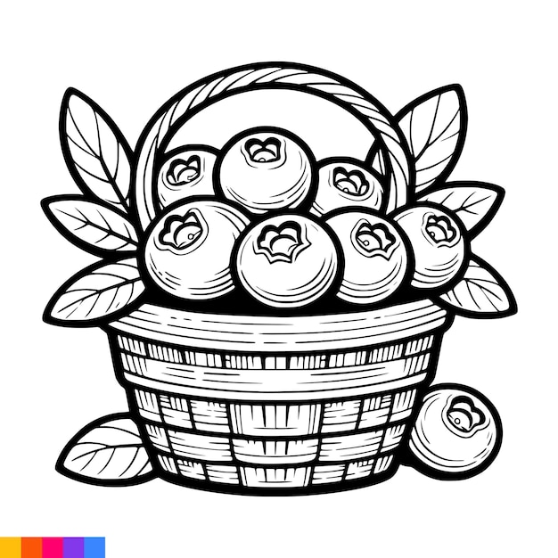 Ilustração de arte de linha de cesta de frutas para o livro de colorir frutas página de colorir gráficos vetoriais
