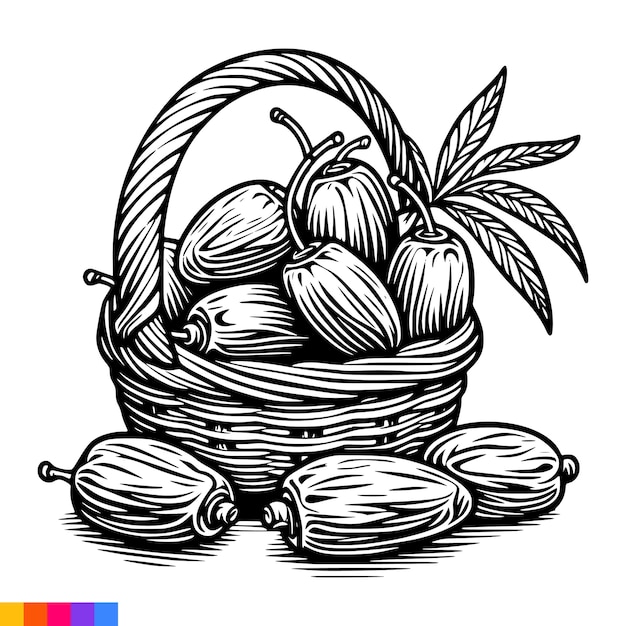 Vetor ilustração de arte de linha de cesta de frutas para o livro de colorir frutas página de colorir gráficos vetoriais