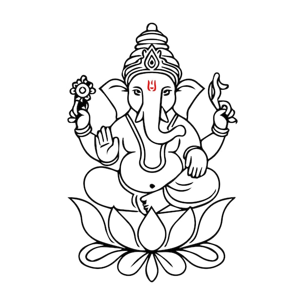 Ilustração de arte de linha de Lord Ganesh Chaturthi