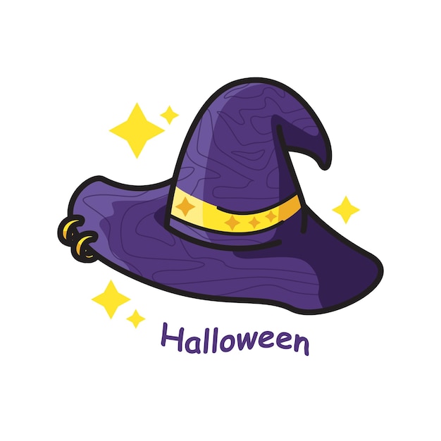 Ilustração de arte de linha fofa de halloween com chapéu de bruxa