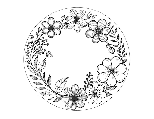 Vetor ilustração de arte de linha padrão circular de flor