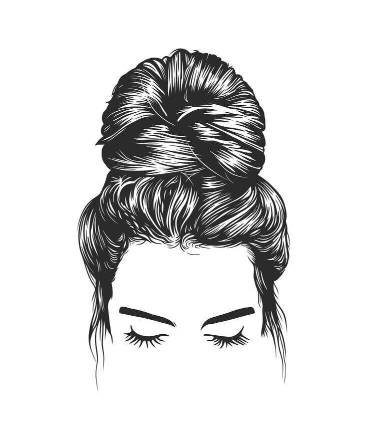 Vetor ilustração de arte de linha vetorial de penteados de coque bagunçado para mulheres