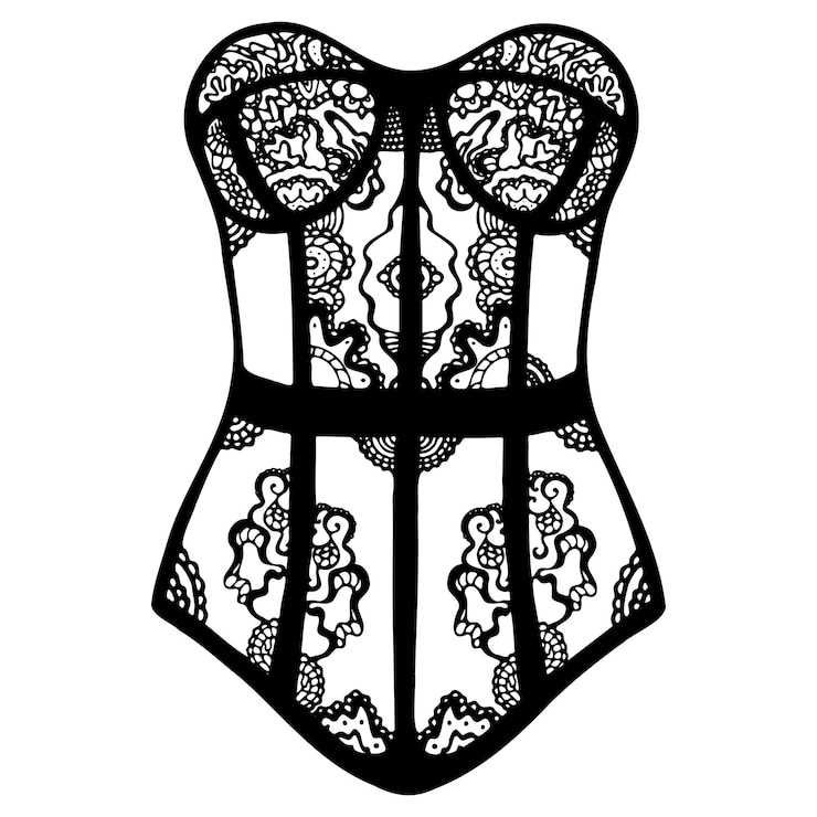 Vetor ilustração de arte de linha vetorial do estilo boudoir de espartilho de renda de roupas íntimas femininas