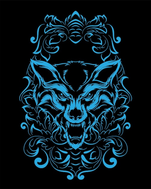 Ilustração de arte de lobo e design de camiseta vetor premium