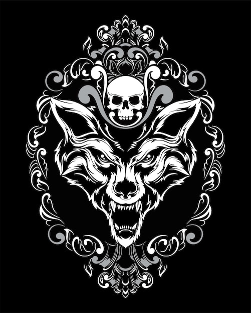 Ilustração de arte de lobo e design de camiseta vetor premium