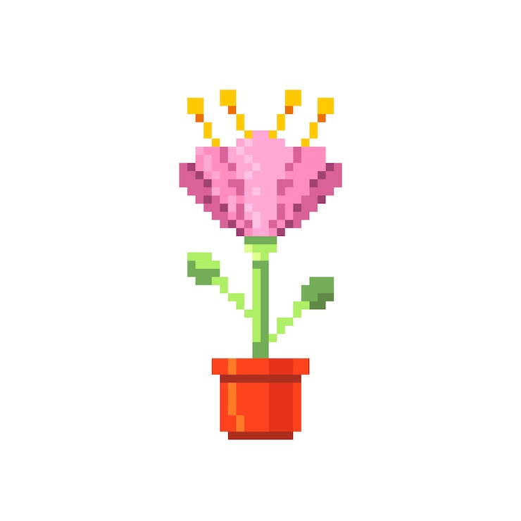 Vetor ilustração de arte de pixel de flor de design plano