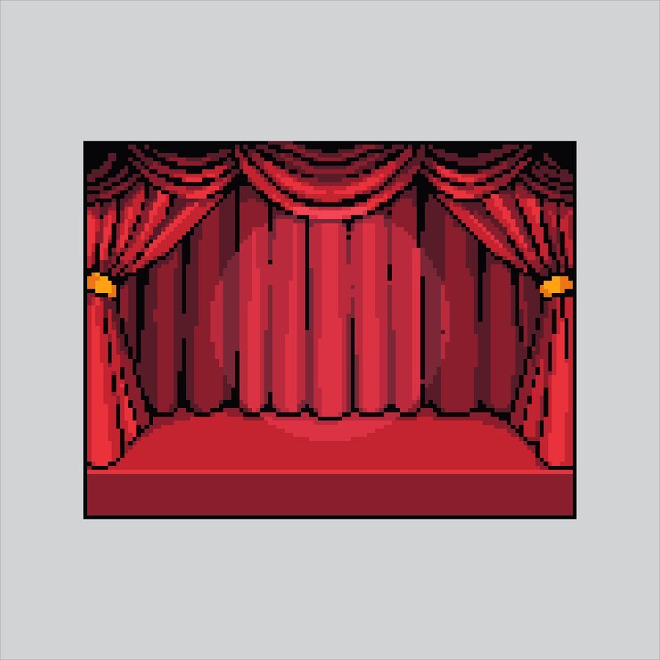 Vetor ilustração de arte de pixels cortina de teatro cortina pixelada mostra de cortina mostra de teatro jogo pixelado