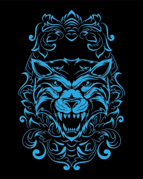 Ilustração de arte de tigre e design de camiseta vetor premium
