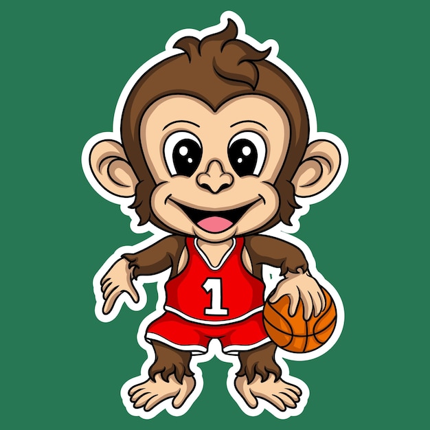 Ilustração de arte e design de camiseta macaco bonito personagem de basquete para adesivo