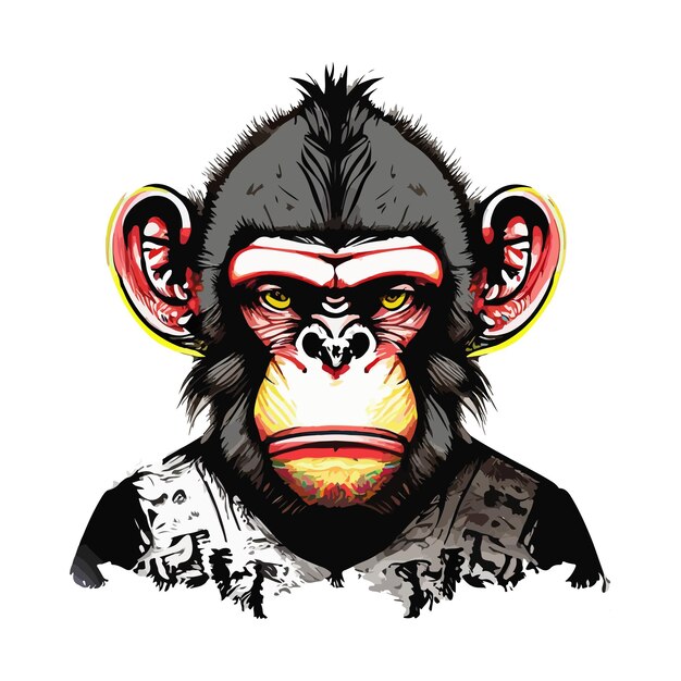 Ilustração de arte e design de camiseta rosto de macaco em fundo branco