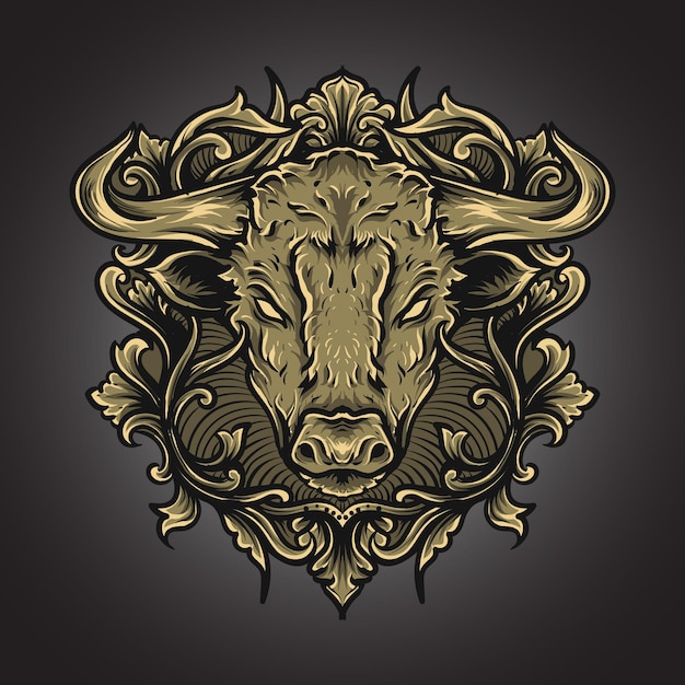 ilustração de arte e ornamento de t-shirt de gravura de touro