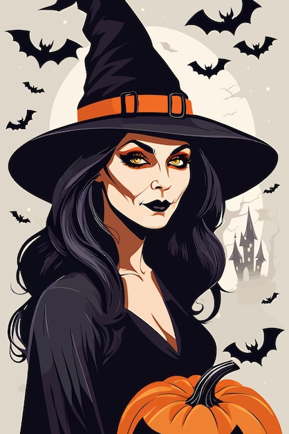 Ilustração de arte vetorial de bruxa de Halloween