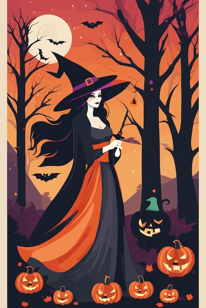 Ilustração de arte vetorial de bruxa de Halloween