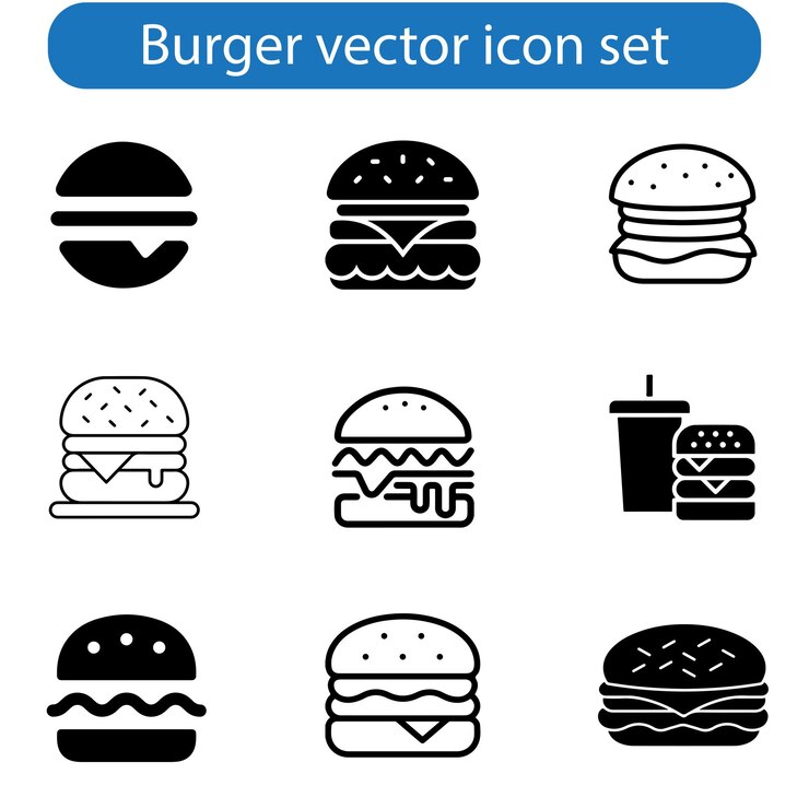 Vetor ilustração de arte vetorial de ícone de hambúrguer de conjunto de fast food para ui e ux de site ou design de aplicativo móvel