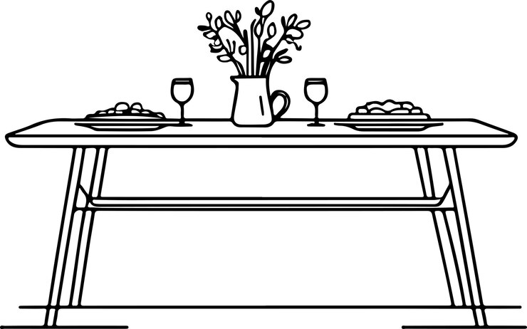 Vetor ilustração de arte vetorial de linha de ícone de mesa de jantar fundo branco isolado