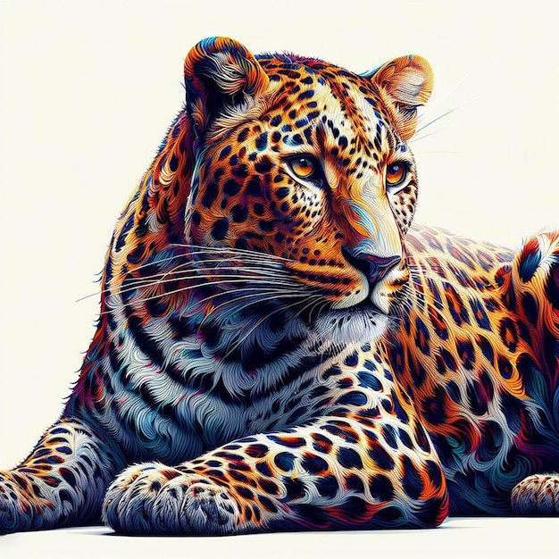 Ilustração de arte vetorial hiperrealista colorido leopardo africano retrato isolado fundo branco