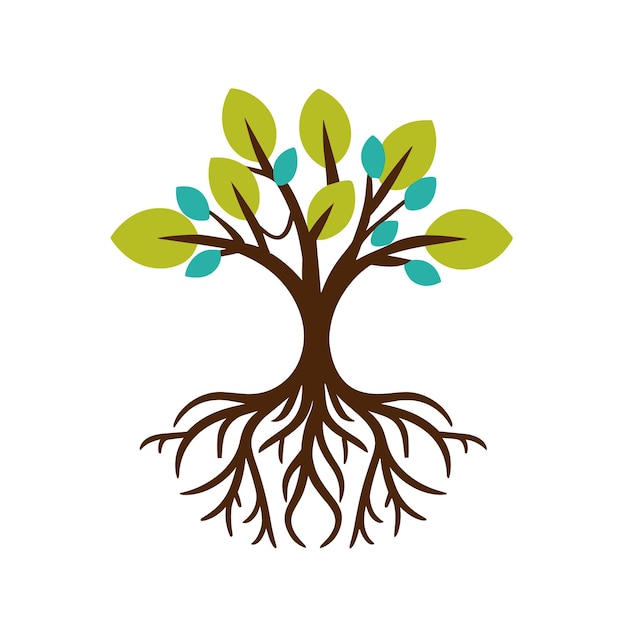 Vetor ilustração de árvore com raízes planas