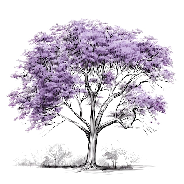 Vetor ilustração de árvore de jacarandá de cor plana desenhada à mão