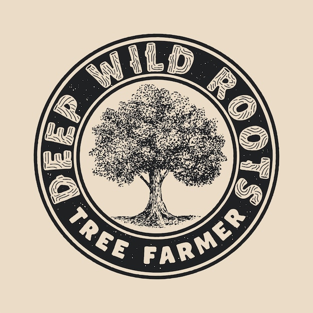 Vetor ilustração de árvore logotipo desenho gráfico floresta farmer crachá natureza desenho de madeira vintage