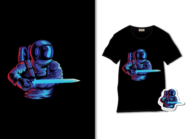 Ilustração de ataque de astronauta com design de camiseta