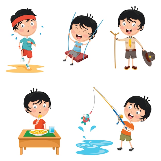 Ilustração de atividades de rotina diária de crianças