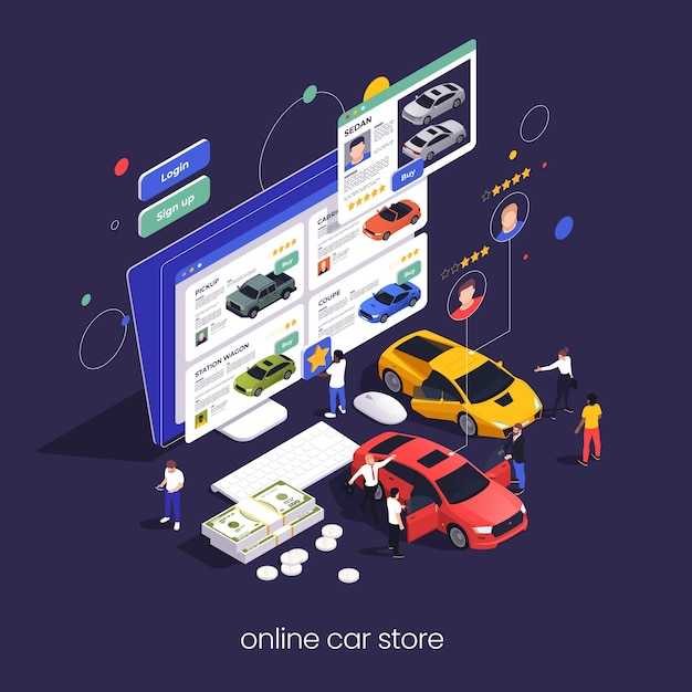 Ilustração de automóvel em vista isométrica