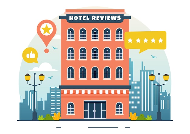Ilustração de avaliações de hotéis com classificação satisfação do usuário do serviço com o produto ou experiência do cliente