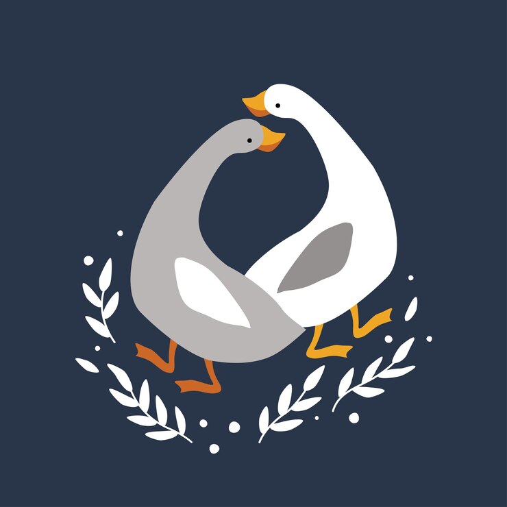 Ilustração de aves de capoeira de um par de gansos