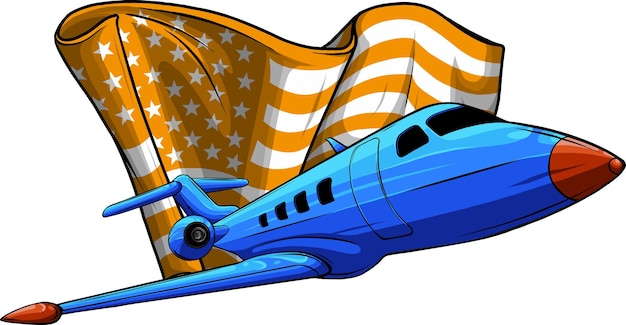 Vetor ilustração de avião com bandeira americana