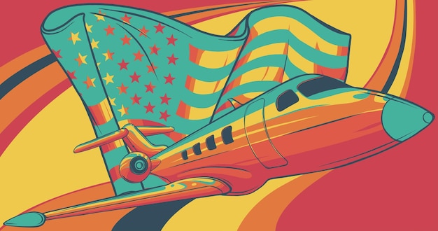 Vetor ilustração de avião com bandeira americana
