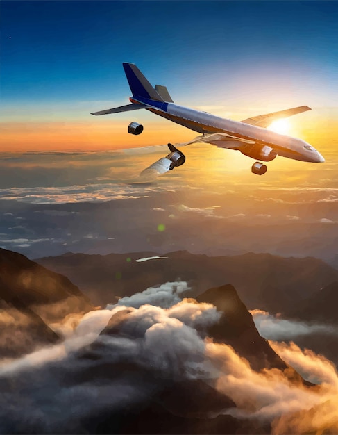 Ilustração de avião nas nuvens