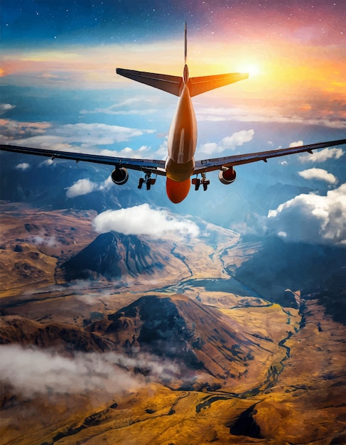 Ilustração de avião nas nuvens