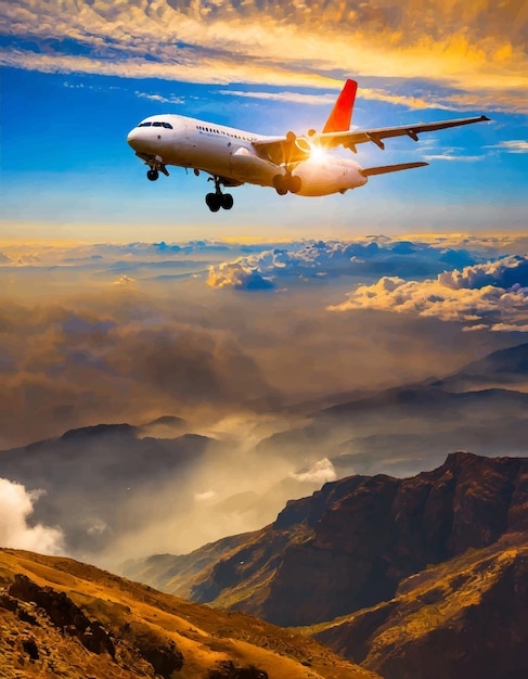 Ilustração de avião nas nuvens