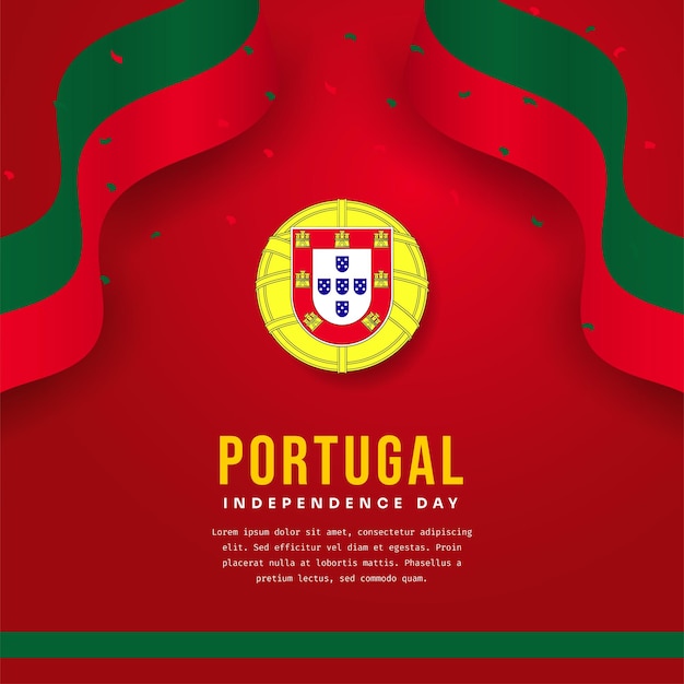 Ilustração de bandeira quadrada da celebração do dia da independência de portugal com espaço de texto bandeira acenando e mãos cerradas ilustração vetorial