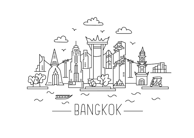 Ilustração de bangkok lineart desenho de linha de bangkok estilo moderno ilustração da cidade de bangkok desenho à mão