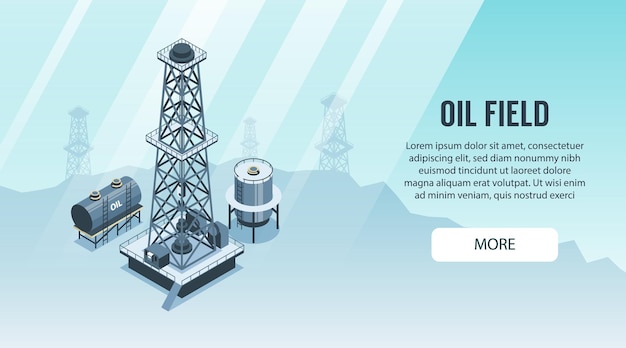 Ilustração de banner horizontal da indústria de petróleo isométrica