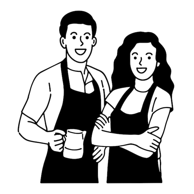 Vetor ilustração de barista masculino e feminino