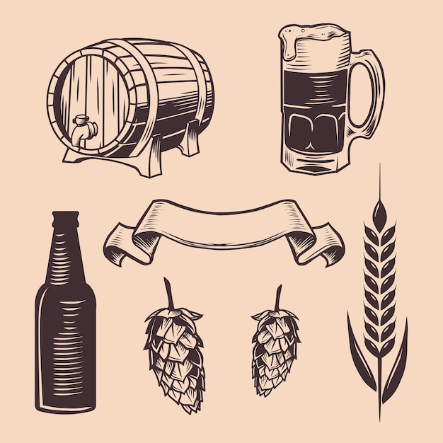 Ilustração de barril de madeira de objeto de cerveja vintage